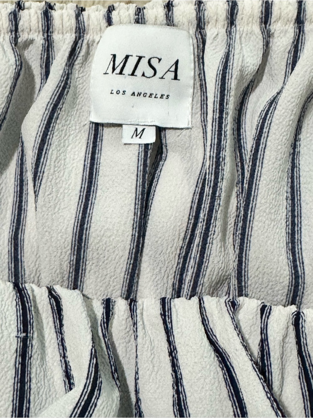 MISA LOS ANGELES ROSA STRIPED OFF SHOULDER RUFFLE MIDI DRESS SIZE M - Picture 2 of 12